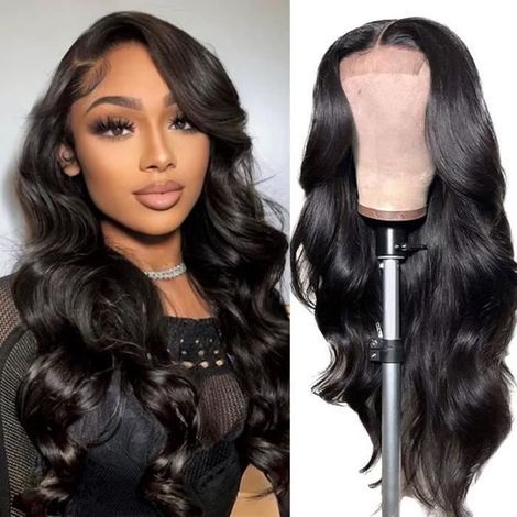 Parrucca brasiliana, parrucca in capelli umani naturali per donne di colore, parrucca con base in pizzo 4x4, colore naturale, 16" P50 (1/4)