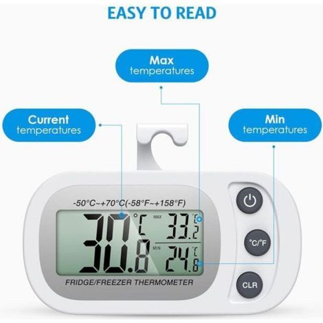 Thermometre Numerique - Ecran LCD - Enregistrement Max Min - Plage -20 A 50 C - Precis ±1 C - Pour Refrigerateur Et Congelateur - 1 Unite (1/5)