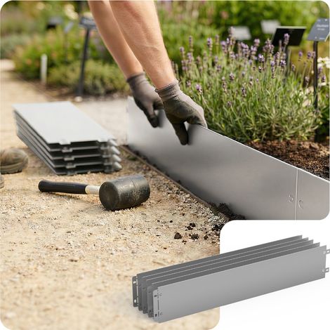VOUNOT® Lot de 15 Bordure de jardin en métal galvanisé flexible 100x18cm - Clôture gazon antirouille 15m