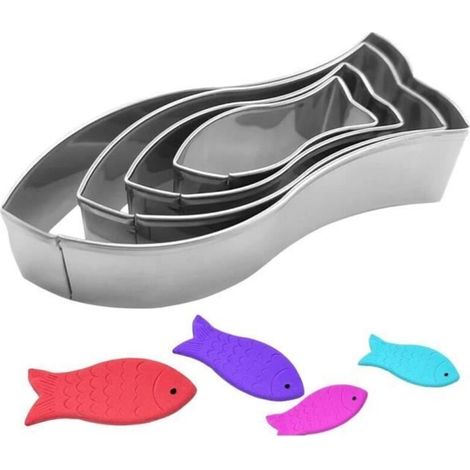 Lot de 4 emporte-pièces en forme de poisson - En acier inoxydable - Jolis emporte-pièces - Espèces marines - Moule à biscuits - yd (1/4)