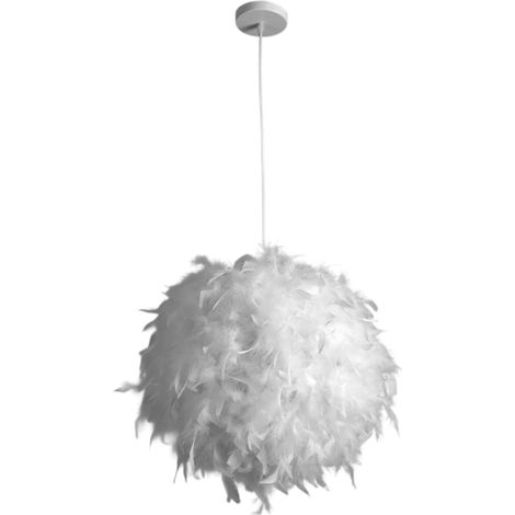Suspension en plumes, abat-jour duveteux, suspension romantique avec ampoule E27, 30 cm.