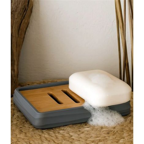 Portasapone in plastica ABS e bamboo grigio Alabama (1/2)