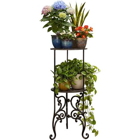Relaxdays plant stand, vintage, 2 tiers, cast iron, HxD: 66x27.5 cm, outdoor, brown