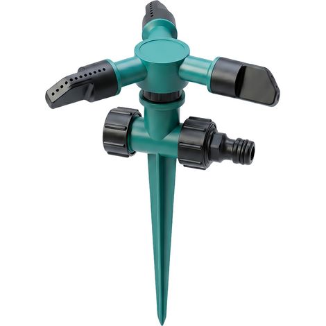 Arroseur de pelouse, à 3 bras, rotatif à 360°, avec piquet, pour l'arrosage automatique du jardin, pour pelouse, fleurs et plantes (1/5)