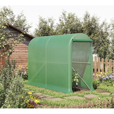 Serre de jardin PE 300x100x200cm, bâche 140g/m², châssis acier, porte zippée enroulable, vert, pour potager légumes fleurs