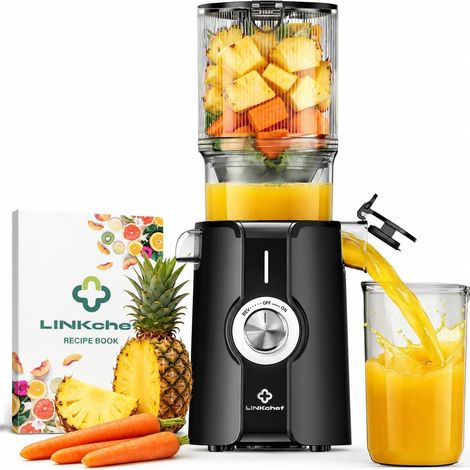 Extracteur de Jus Fruits et Légumes, Slow Juicer 200W avec Grande Ouverture 115 mm pour Fruits Entiers, Machine à Jus Compacte, Sans BPA, Facile à Installer et Nettoyer, Comprend une recette (1/5)