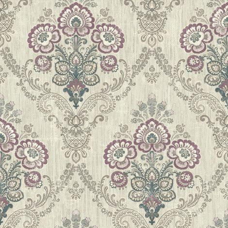 Wallquest Indian Paisley Damask Purple Wallpaper Traditional Acrylic Coated (1/4)