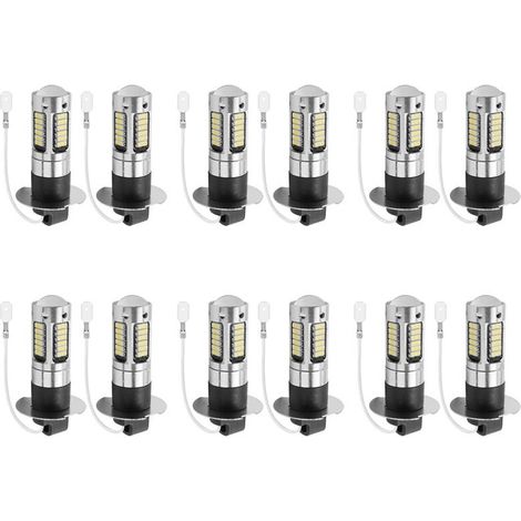 Adatto per set di 12 lampadine a LED ultra luminose serie H3 per fendinebbia/fari di profondità, luce bianca 6000K.