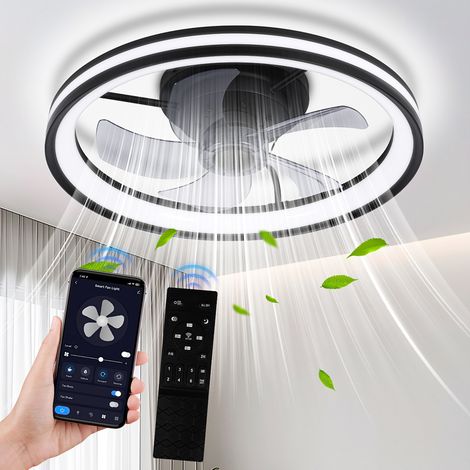 Wolketon LED Deckenventilator mit Beleuchtung und Fernbedienung Dimmbar Deckenleuchte Schlafzimmer Wohn 48CM
