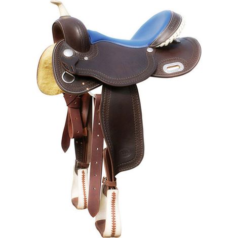 16", Cognac: Selle western en forme de tonneau avec siège en cuir bleu 5020