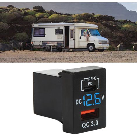 Umschaltbarer USB-Autolader für Auto, Motorrad und Wohnmobil mit QC3.0+PD-Schnittstelle und digitaler Voltmeteranzeige (blaue Leuchte). (1/5)