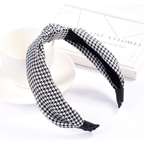 Accessoire de coiffure pour femme : serre-tête rond à pois et nœud en tissu (366 Noir) (1/2)