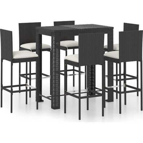 Maison Exclusive - Set Bar da Giardino 7 pz con Cuscini in Polyrattan Nero (1/5)