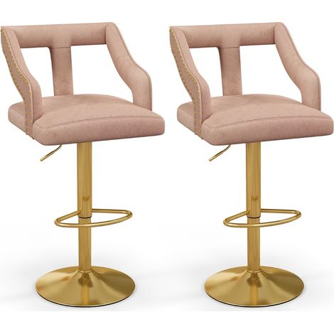 Set di 2 sedie da bar in velluto olandese per casa, Sgabelli da bar girevole regolabile con poggiapiedi Rosa (1/5)