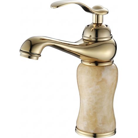 Robinet de lavabo mitigeur salle de bain en Jade et cuivre massif style Vintage Robinet haut de gamme Doré (1/5)