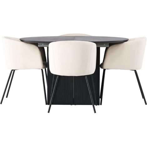 Matilda ensemble pour salle à manger table à manger avec rallonge noir 4 chaises velours beige. (1/3)