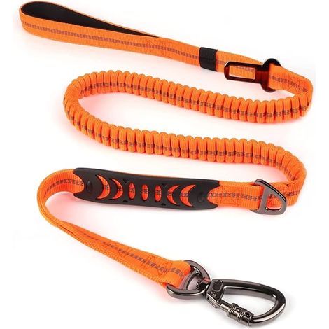 Guinzaglio per cani resistente, elastico, regolabile e riflettente per passeggiate, antistrappo con fibbia per cintura di sicurezza, arancione