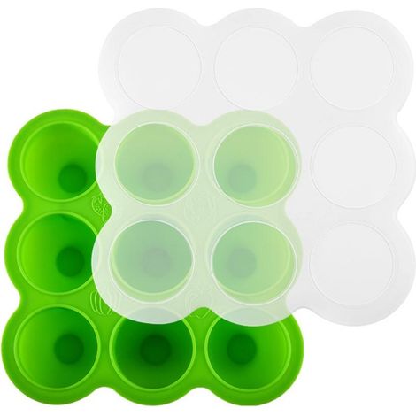 Lot de 2 plateaux en silicone pour purée bébé 9 compartiments avec couvercle, bac à glaçons pour lait maternel, congélateur. (1/5)