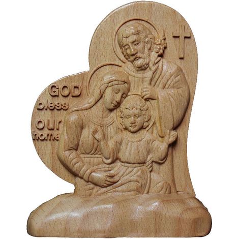 Katholische Holzfigur, herzförmig, Jesus, Heilige Familie, Schnitzerei, Statue für Zuhause, Schlafzimmer, Wohnzimmer, Schreibtischdekoration, christliches Geschenk (1/5)