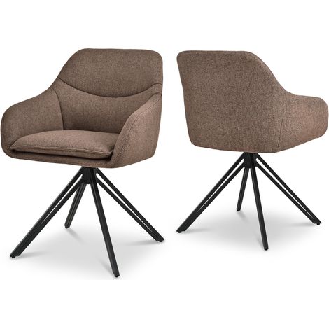 Bon Furni Fauteuils Pivotants en tissu texturé marron moka, Pieds Métal Noir, Lot de 2