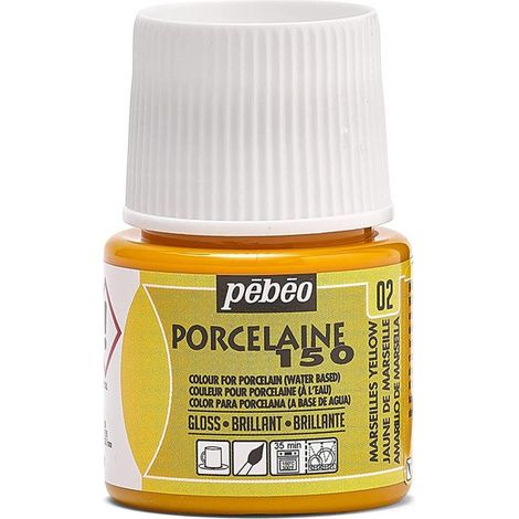Peinture porcelaine - Pébéo - 150 Brillant - Jaune de Marseille N°02 - Flacon 45ml - Cuisson 150°C