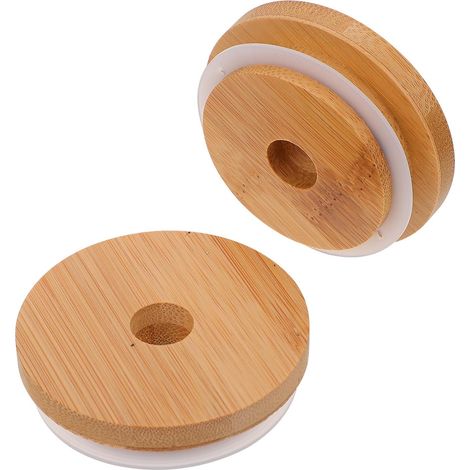 Lot de 2 couvercles pour bocaux Mason avec trou pour paille - Bouchons rechange large ouverture (7 cm) pour boire et conserver (1/5)