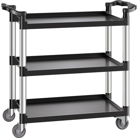 VEVOR Carrito Multiusos, Carga de 226 kg, Carrito Multiusos de Plástico 1060 x 490 x 980 mm de 3 Niveles con Ruedas Giratorias de 360° (2 con Frenos),  para Almacen, Restaurante, Cocina, Negro