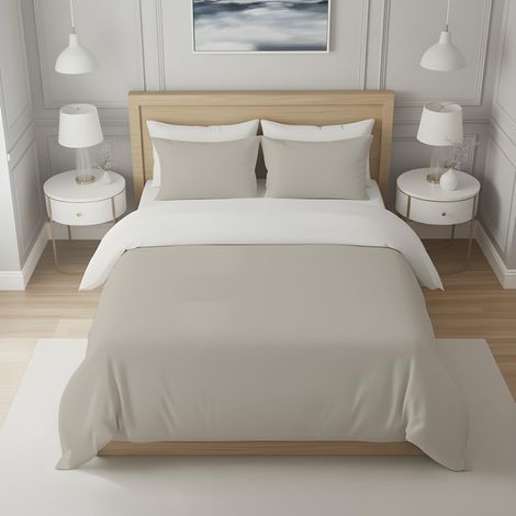 Housse de Couette Bicolore en Coton 57 Fils 240x220 cm UNI Lin et Blanc (1/2)