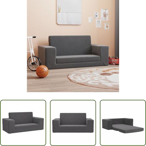 vidaXL Sofá cama de niños 2 plazas felpa suave gris antracita (1/5)