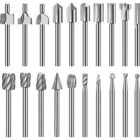 Jeu de Mèches de Gravure Haute Dureté, 10pcs Mèches de Gravure en Carbure HSS & 10pcs Mèches de Toupie Tige 1/8"(3mm) pour Outils Rotatifs pour Bricolage en bois, Sculpture, Perçage, Gravure, Ébarbage (1/4)