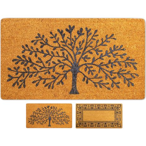 Alfombra de entrada de coco de 45×70 cm "Árbol de la Vida", para interior/exterior, antideslizante/absorbente.