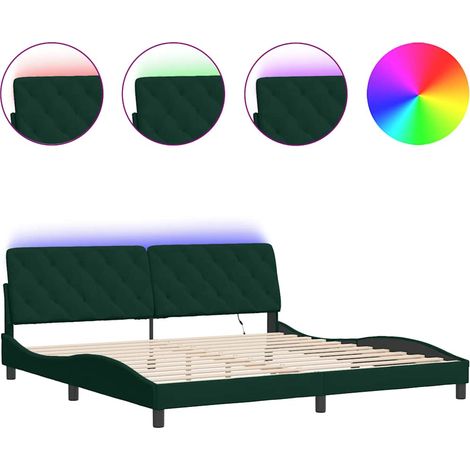 Lit double - lit simple - Cadre de lit avec LED vert foncé 200x200 cm velours fr5319 - Maison La Vie (1/5)