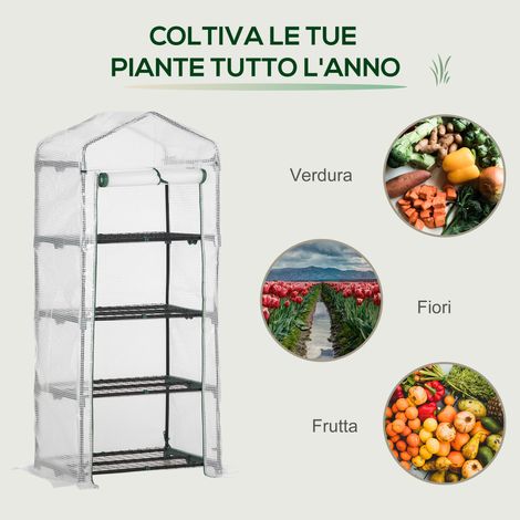 Étagère verticale de jardin blanc en acier et polyéthylène, 4 plateaux, 160x70x50cm, rangement extérieur pour plantes et pots. (1/5)