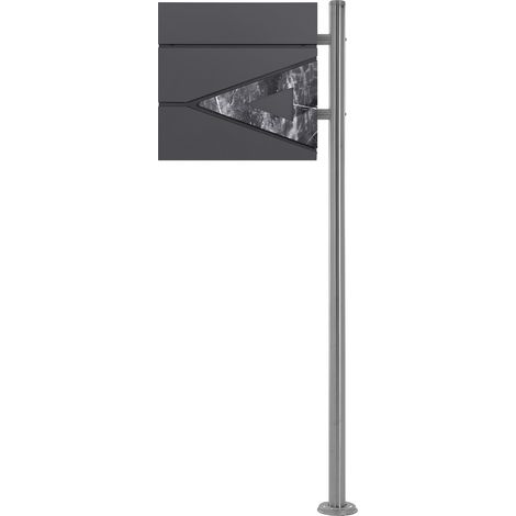 ECD Germany Cassetta Postale con Supporto Scomparto per Giornali Riviste Cassetta delle Lettere Antracite Triangolo Effetto Marmo Nero Piedistallo 120 cm in Acciaio Inossidabile Kit di Montaggio