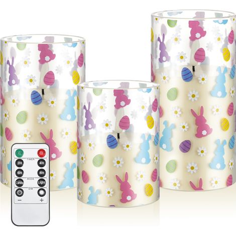 Set of 3 LED Easter Candles - Flameless Candle Lamps with Remote Control, Flickering Flame Effect - Ideal for Easter Decorations (1/5)
