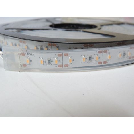 Ruban bandeau LED étanche 14.4W/m blanc chaud 3000K longueur 5m alim 12V DC (non incl) 120leds/m exterieur IP65 (1/2)