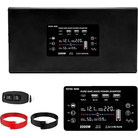 Inversor, onda sinusoidal pura, mando a distancia, 2000 W, Europa, CC 12 V, CA 220 V 50 Hz (1/5)