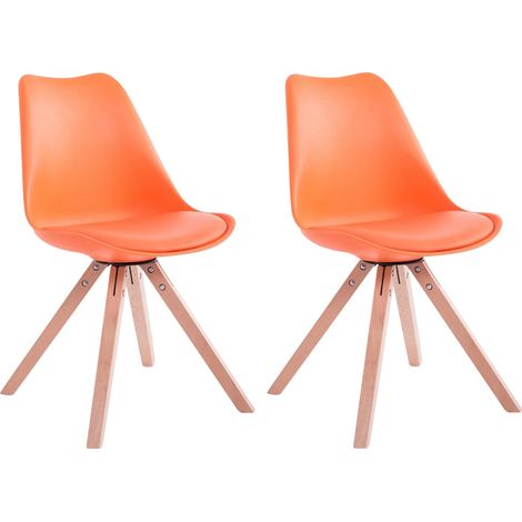 Lot de 2 chaises de salle à manger scandinave synthétique orange pieds bois CDS10024 (1/2)