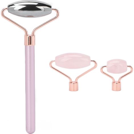 Lot de 3 rouleaux de massage visage en quartz rose, portables, pour lifting et raffermissement de la peau (1/5)
