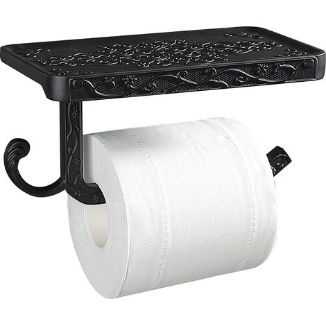 (Black) Toilet Paper Holder Hygienic Roll Holder with Cell Phone Shelf Wall Mount for Bathroom Vintage Retro Style (1/5)