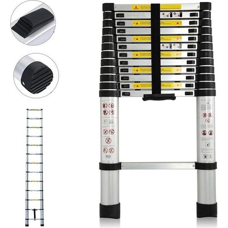 3,8M Échelle Télescopique en Aluminium Bricolage Pliable Extensible Unique Droite Multi-Fonction Ladder Charge 330lbs (150 kg) (1/5)