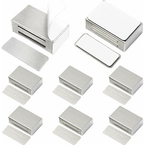 Aimant de Porte Placard Adhesif  Lot de 8 Loquets Magnétiques de Porte Mise à Jour sans Vis sans Perçage pour Placard de Cuisine Aimant Fermeture Puissant pour Tiroir, Armoire, des Meubles, etc (1/5)