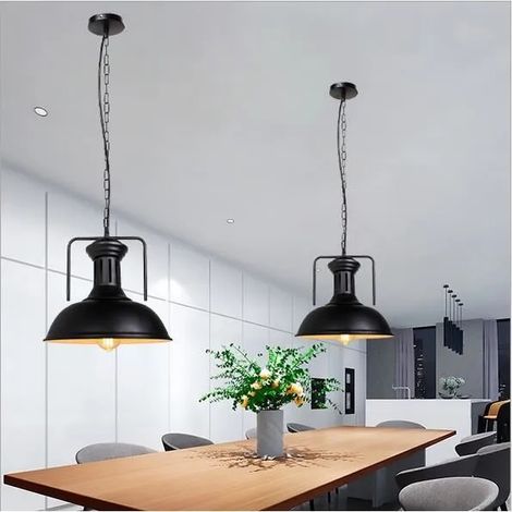 Lot de 2 Lustre Salon Noir E27 Lampe Suspension Luminaire Industrielle en Fer Forge Style Vintage pour Salon Chambre (1/4)