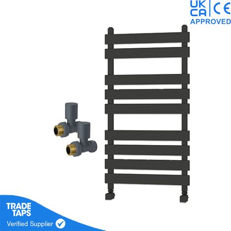 Designer Marvella Anthracite Flat Panel Towel Radiator Heated Ladder Rail - 950 x 500mm - Straight Manual Round Valve Pair (1/3)