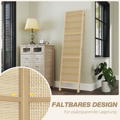 Panneau de séparation 3 pièces, paravent pliable 180 cm, cloison autoportante en design tissé main pour intérieur, naturel (1/5)