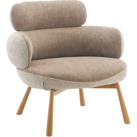 Fauteuil en tissu taupe et pieds en métal effet bois Aléa