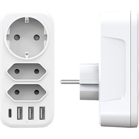 Blanc Multiprise Murale avec USB C, Multiprises 3 Prises 17W 5A avec 3 USB &TYPE-C, Maison Le Bureau Les Voyages Compatible avec Phone Pad (1/5)