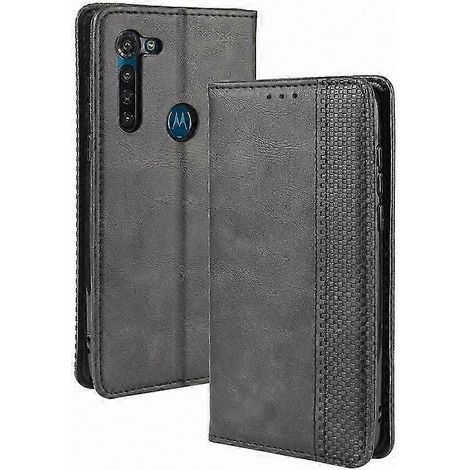 Étui en cuir Crazy Horse rétro à fermoir magnétique pour Moto G8 Power, avec porte-cartes, cadre photo et support intégré