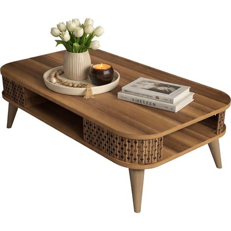 Sofatisch Medizin, mit Füßen, einem Fach, rechteckig, 105x60x35h cm, Walnussbraun