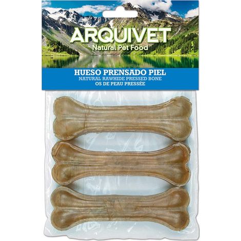 ARQUIVET - Osso pressato in pelle bovina 15 cm (sacchetto 3 unità) - Osso per cani - Osso per rinforzare i denti del cane - Osso masticabile